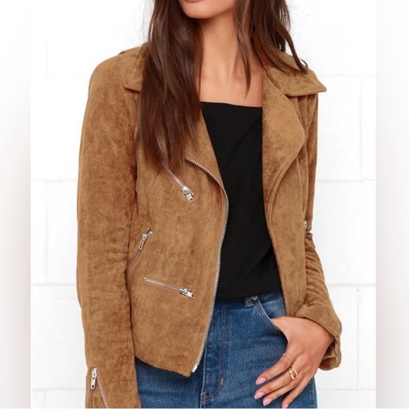 Lulus Jackets & Blazers - LULUS Brown Camel Suede Moto Crop Jacket size small